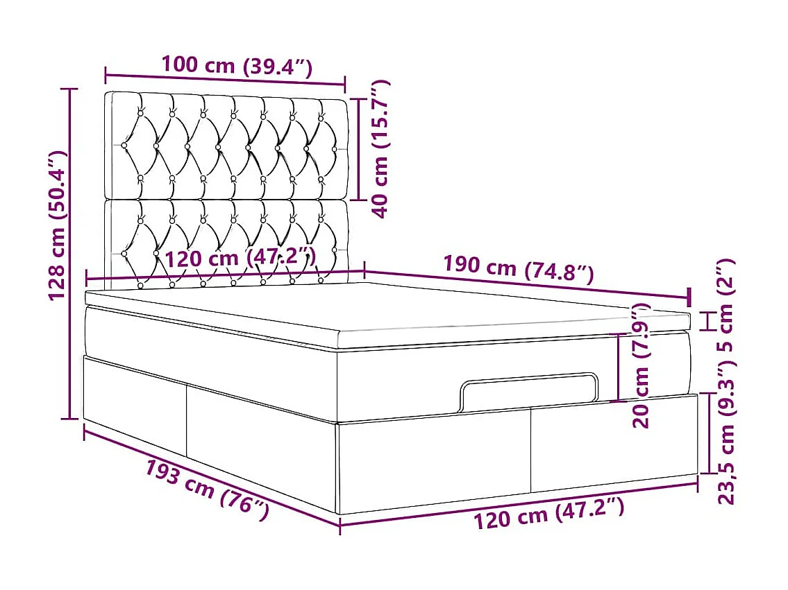 Ottoman bed met matras en LED's 120x190 cm stof zwart