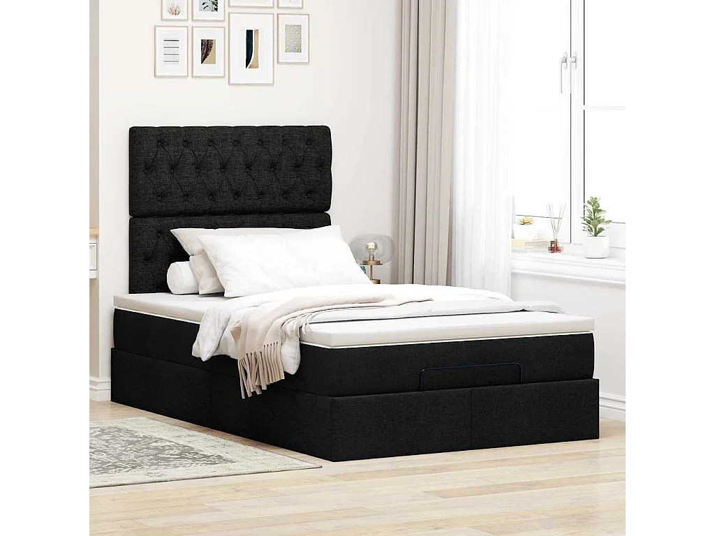 Estructura de cama otomana colchón tela negro