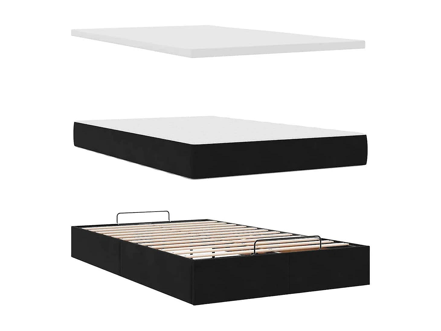 Estructura de cama otomana colchón tela negro