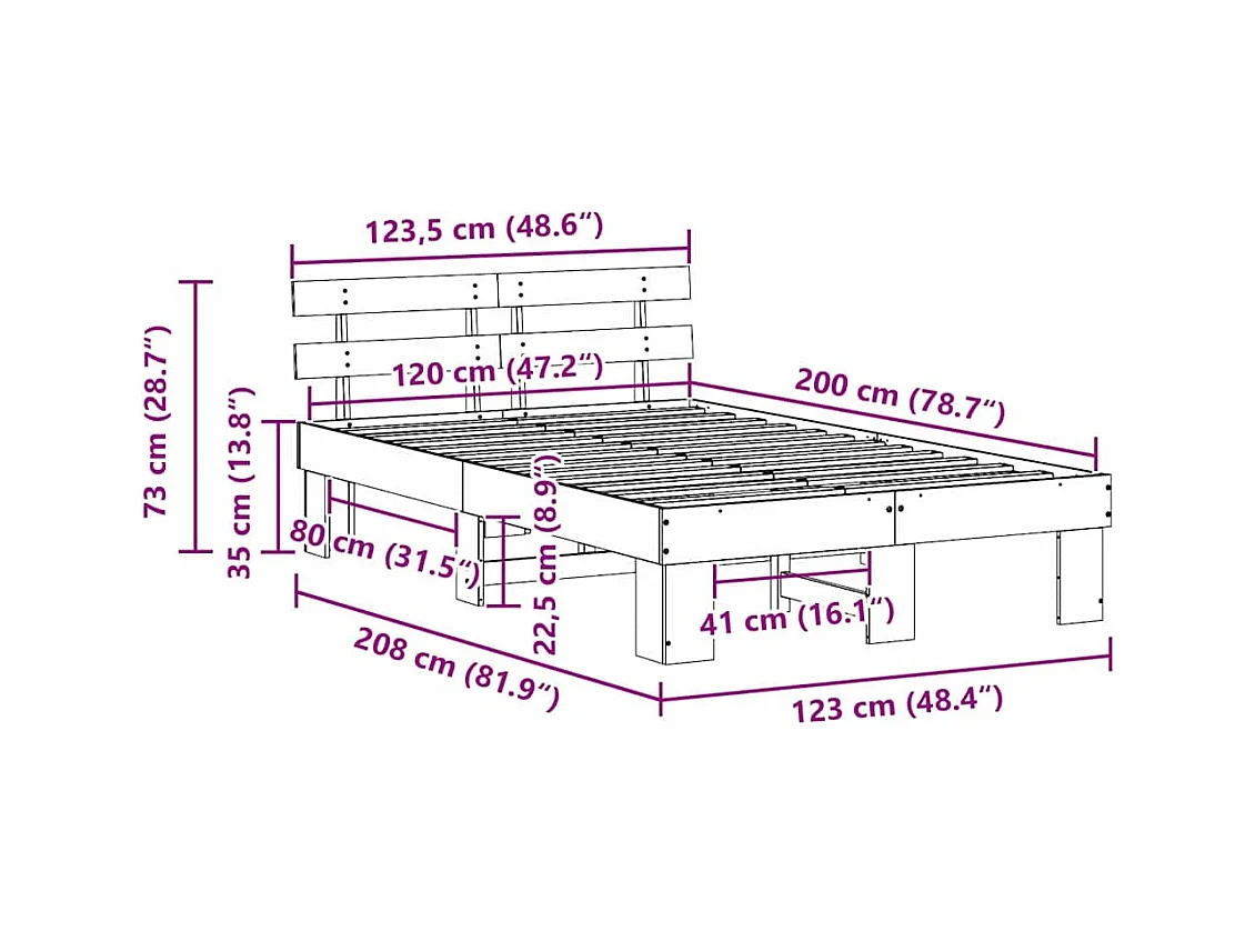 Estructura de cama Marrón 120 x 200 cm Madera maciza de Pino