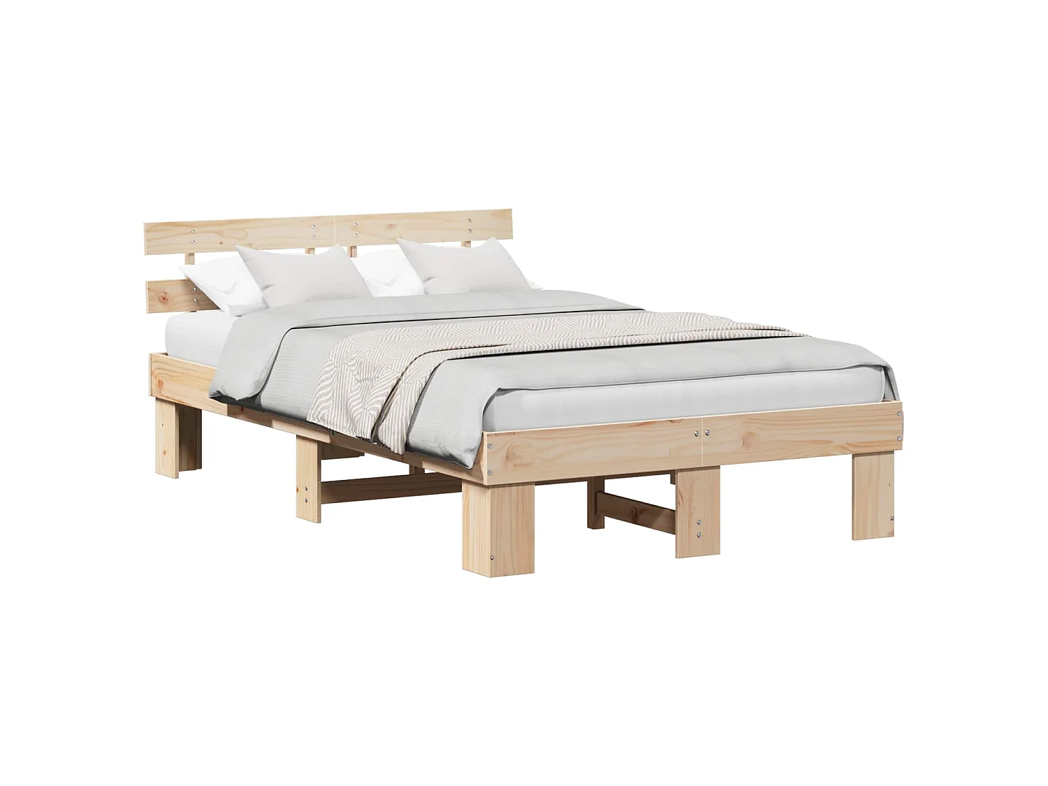 Bedframe met hoofdeinde Naturel 120 x 200 cm Massief grenenhout