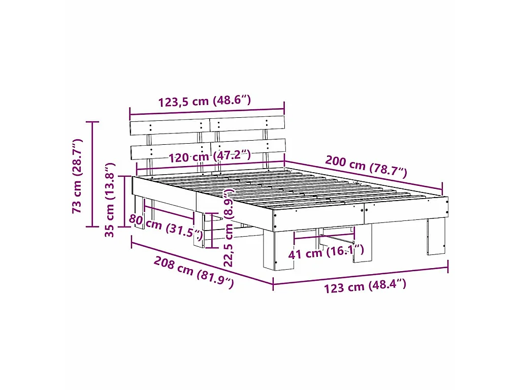 Bedframe met hoofdeinde Naturel 120 x 200 cm Massief grenenhout