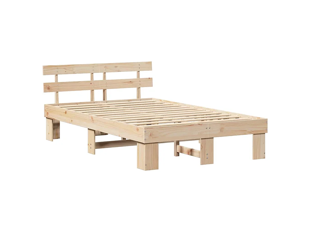 Bedframe met hoofdeinde Naturel 120 x 200 cm Massief grenenhout