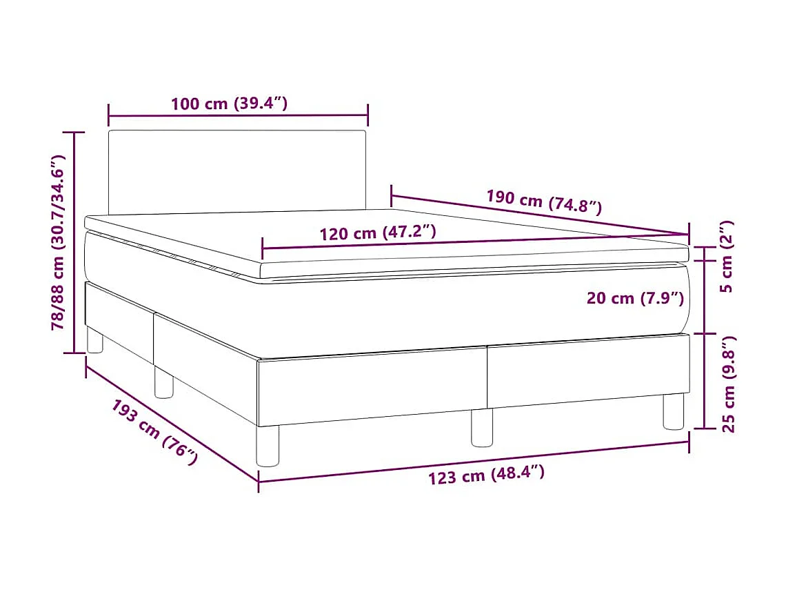 Boxspringbett mit Matratze & LED Dunkelblau 120x190 cm Samt