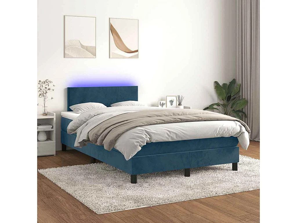Boxspringbett mit Matratze & LED Dunkelblau 120x190 cm Samt