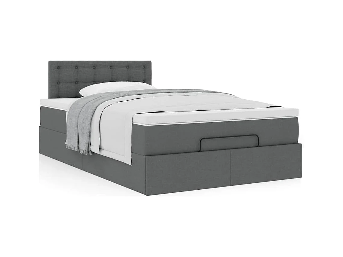 Lit ottoman avec matelas gris foncé 120x200 cm tissu