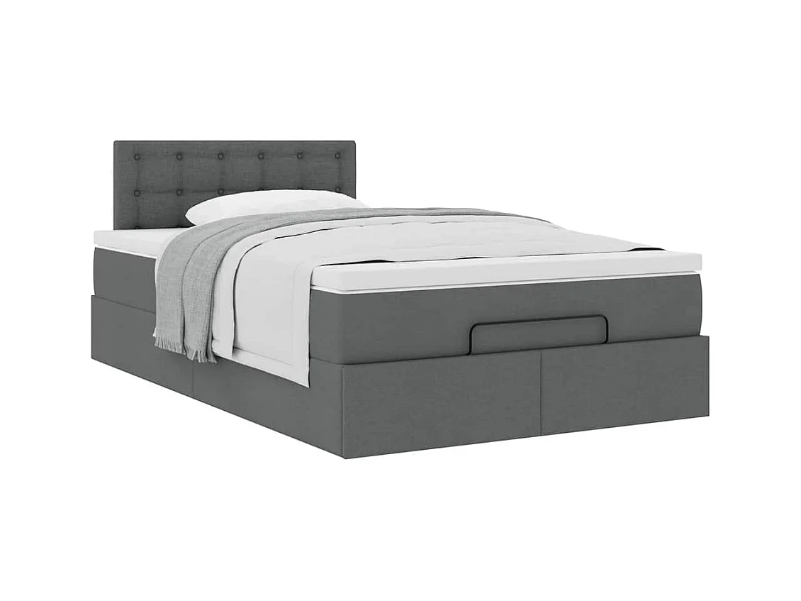 Lit ottoman avec matelas gris foncé 120x200 cm tissu