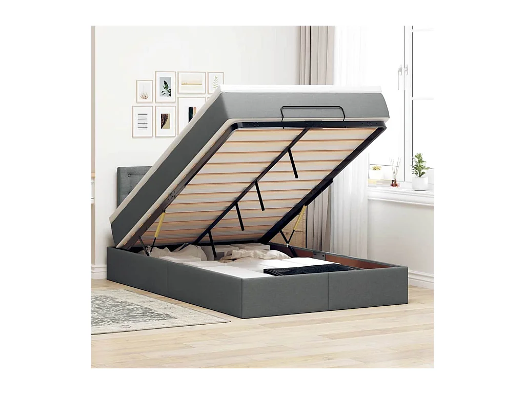 Ottoman-Bett mit Matratze Dunkelgrau 120x200 cm Stoff