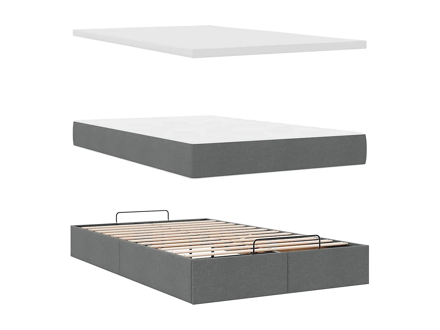 Lit ottoman avec matelas gris foncé 120x200 cm tissu