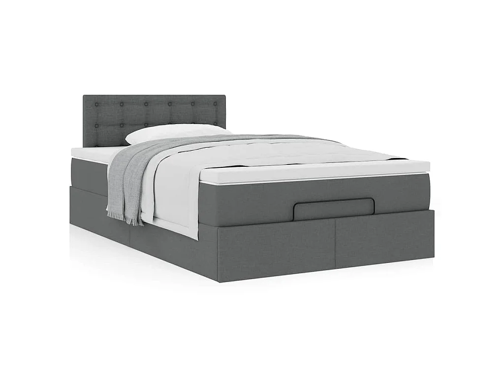 Lit ottoman avec matelas gris foncé 120x200 cm tissu