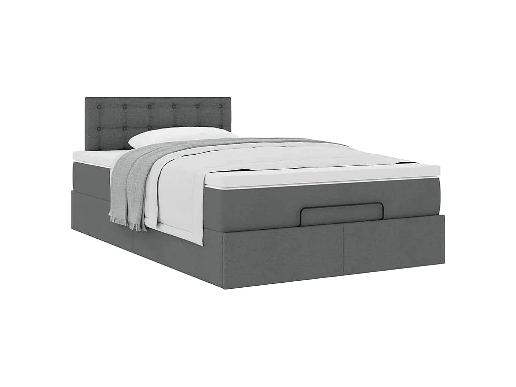 Lit ottoman avec matelas gris foncé 120x200 cm tissu