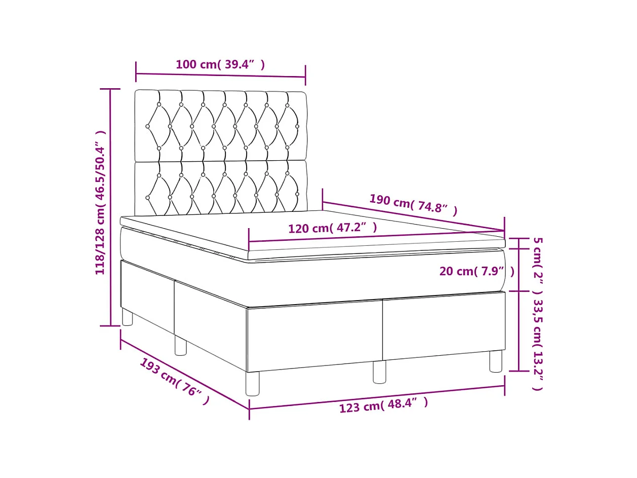 Boxspring met matras en LED stof taupe 120x190 cm