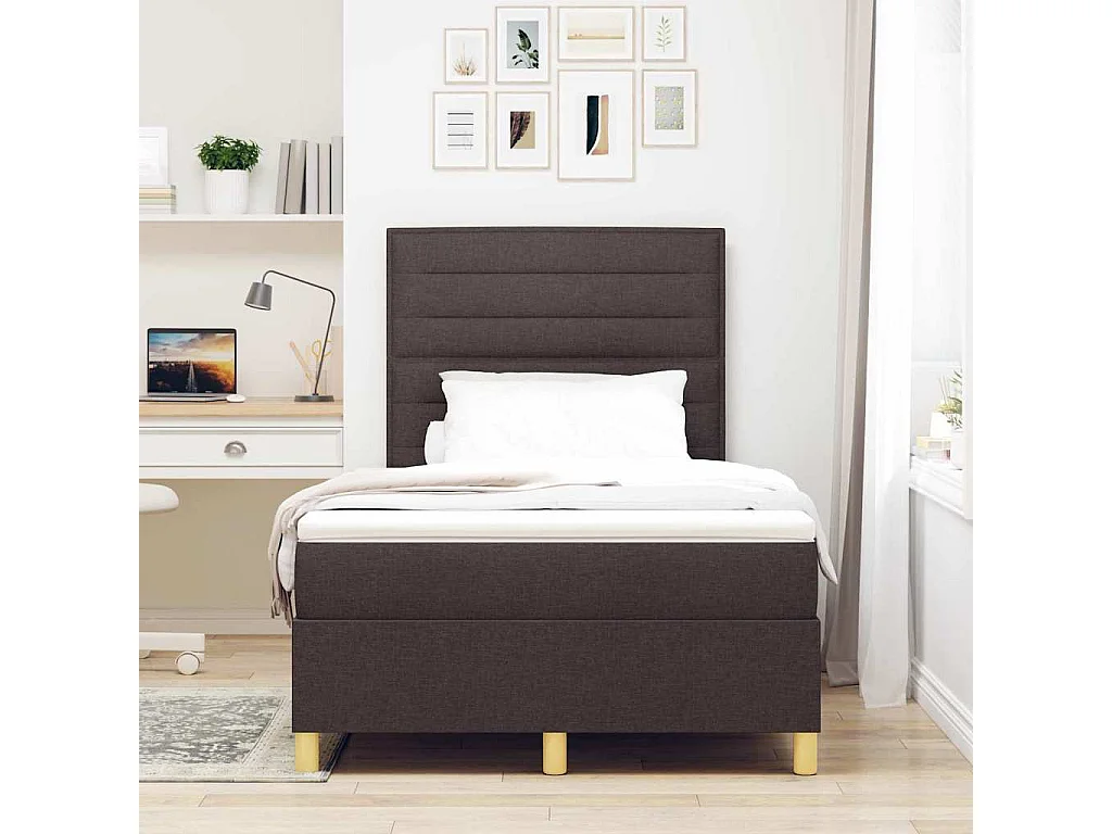 Lit à ressort LED Marron foncé 120 x 190 cm tissu