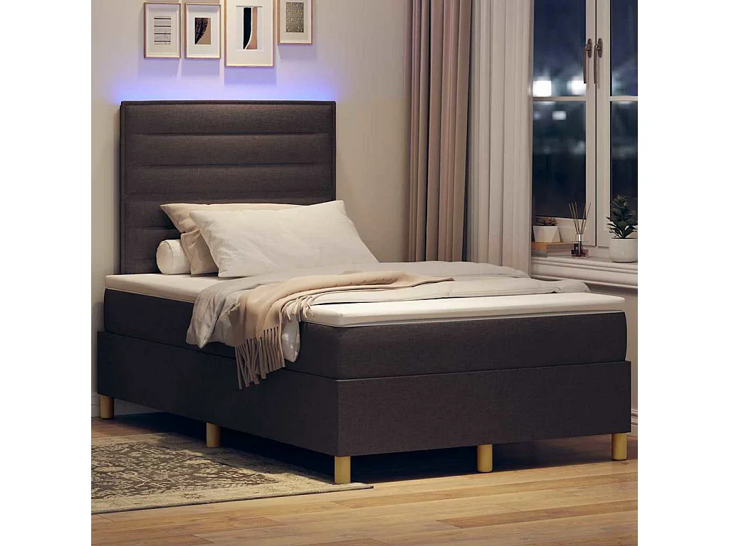 Lit à ressort LED Marron foncé 120 x 190 cm tissu