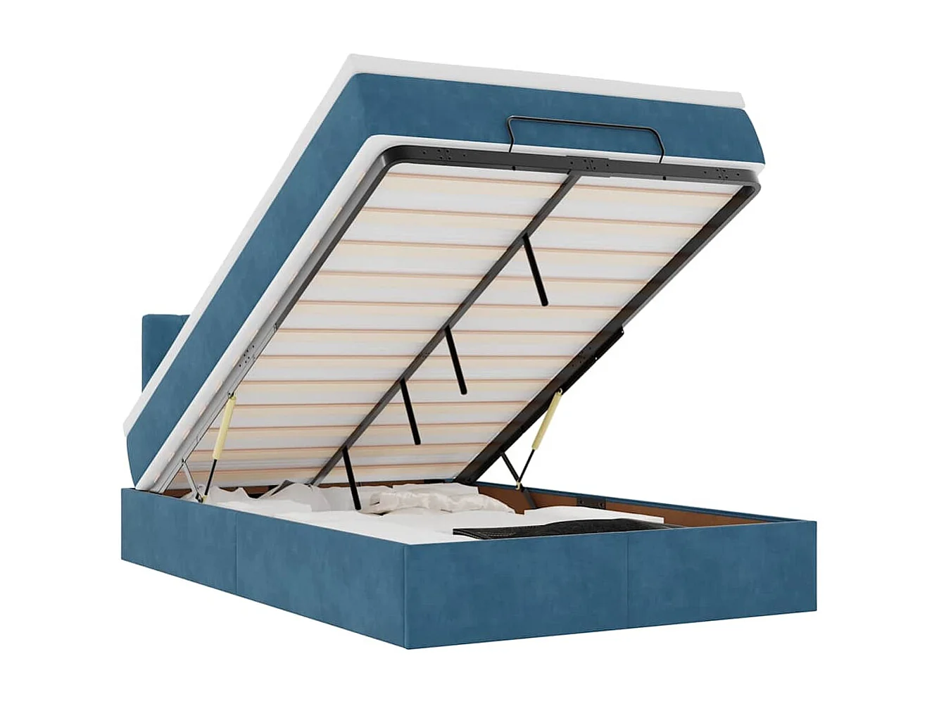 Lit ottoman avec matelas bleu foncé 120x190 cm velours