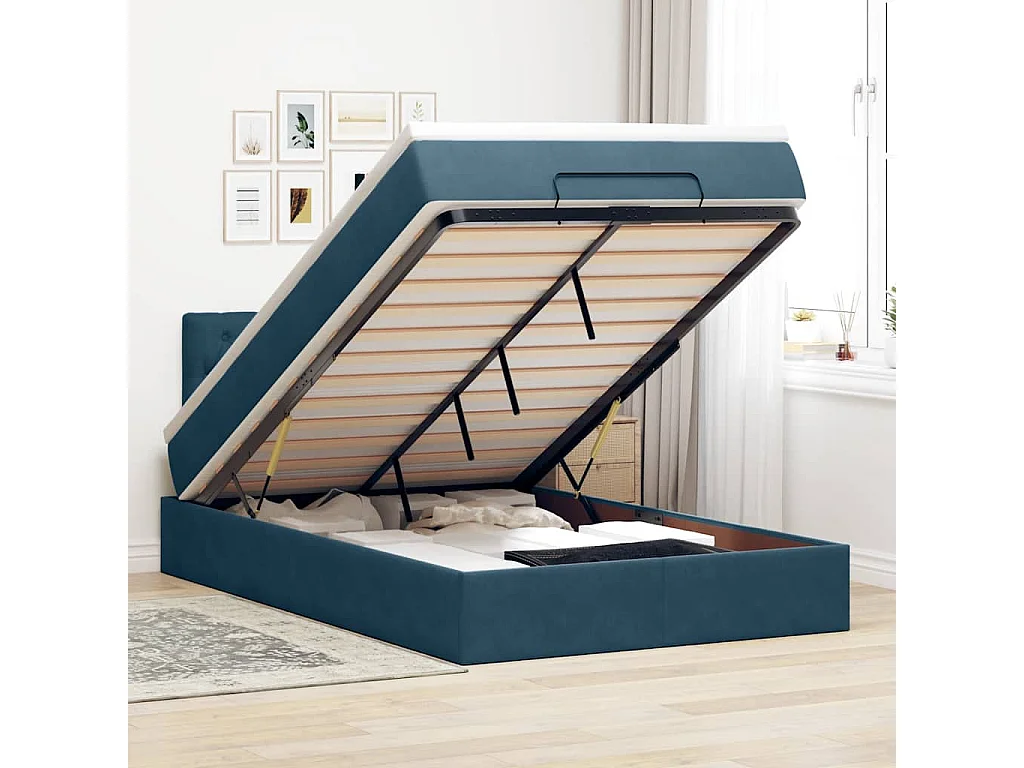 Ottoman-Bett mit Matratze Dunkelblau 120x190 cm Samt
