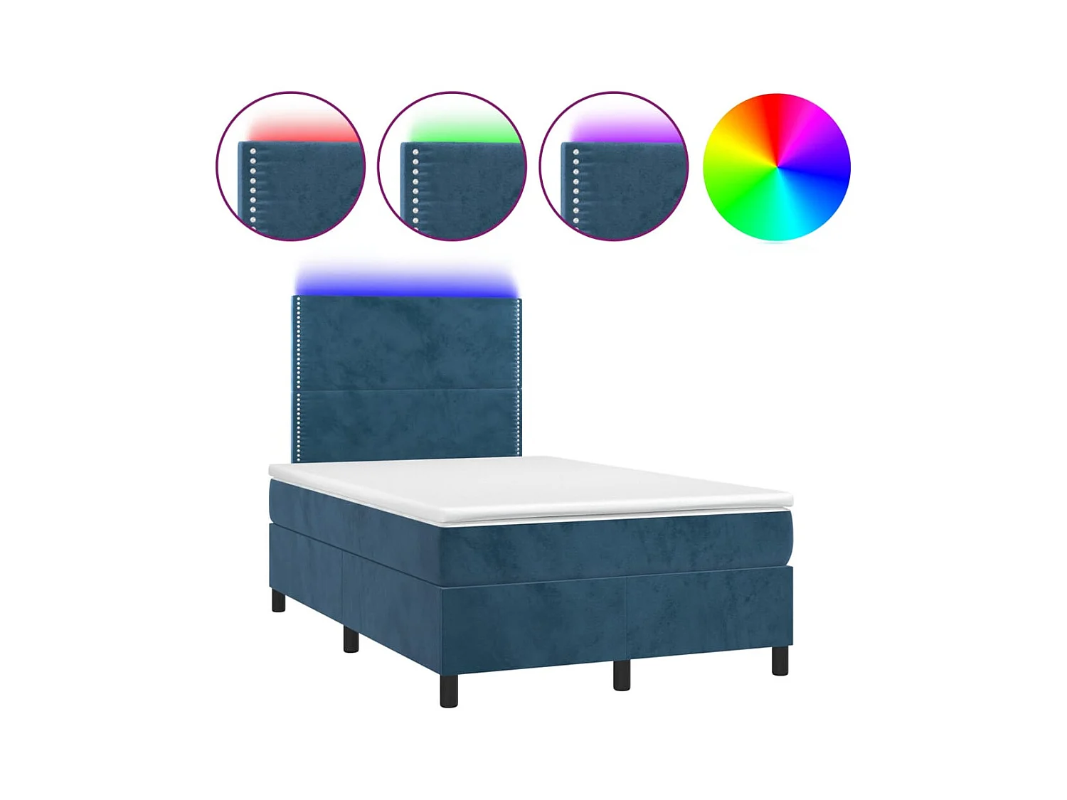 Sommier à lattes de lit avec matelas LED bleu foncé 120x190 cm