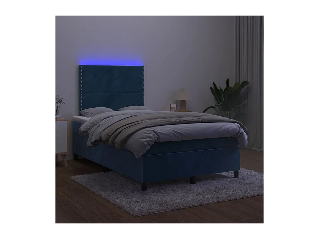 Sommier à lattes de lit avec matelas LED bleu foncé 120x190 cm
