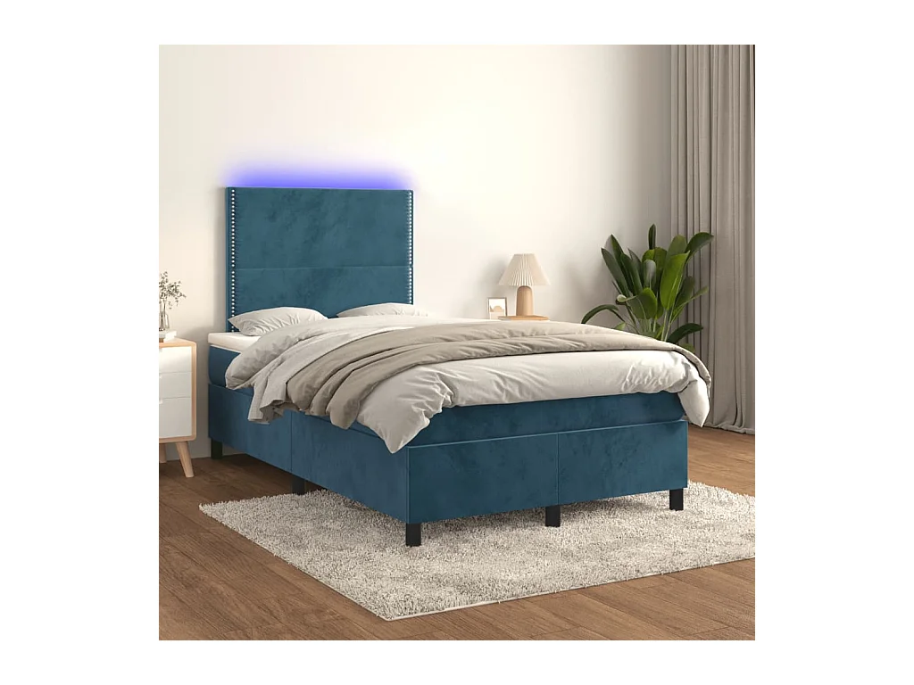 Sommier à lattes de lit avec matelas LED bleu foncé 120x190 cm
