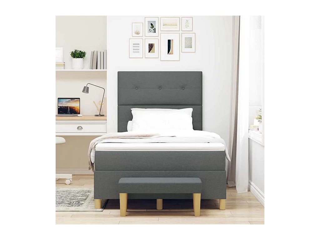 Lit à ressorts avec matelas Gris foncé 120 x 190 cm tissu