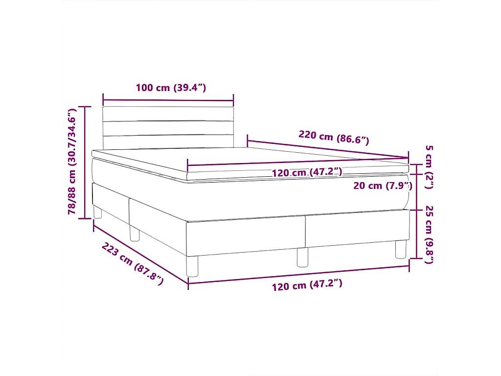 Boxspring met matras fluweel lichtgrijs 120x220 cm