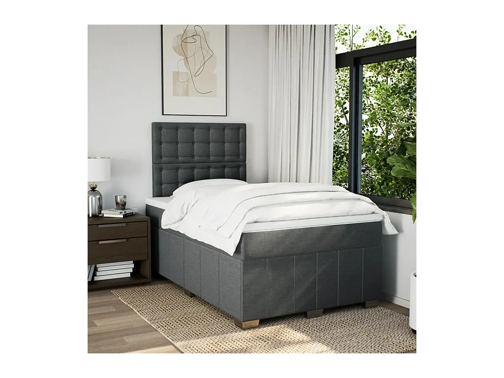 Sommier à lattes de lit avec matelas gris foncé 120x190cm tissu