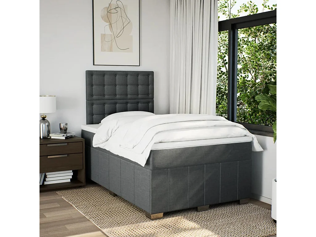 Cama boxspring com colchão 120x190 cm tecido cinzento-escuro