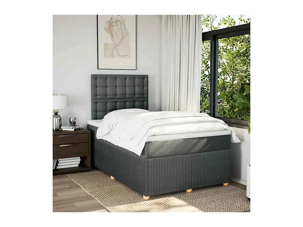 Cama boxspring com colchão 120x190 cm tecido cinzento-escuro