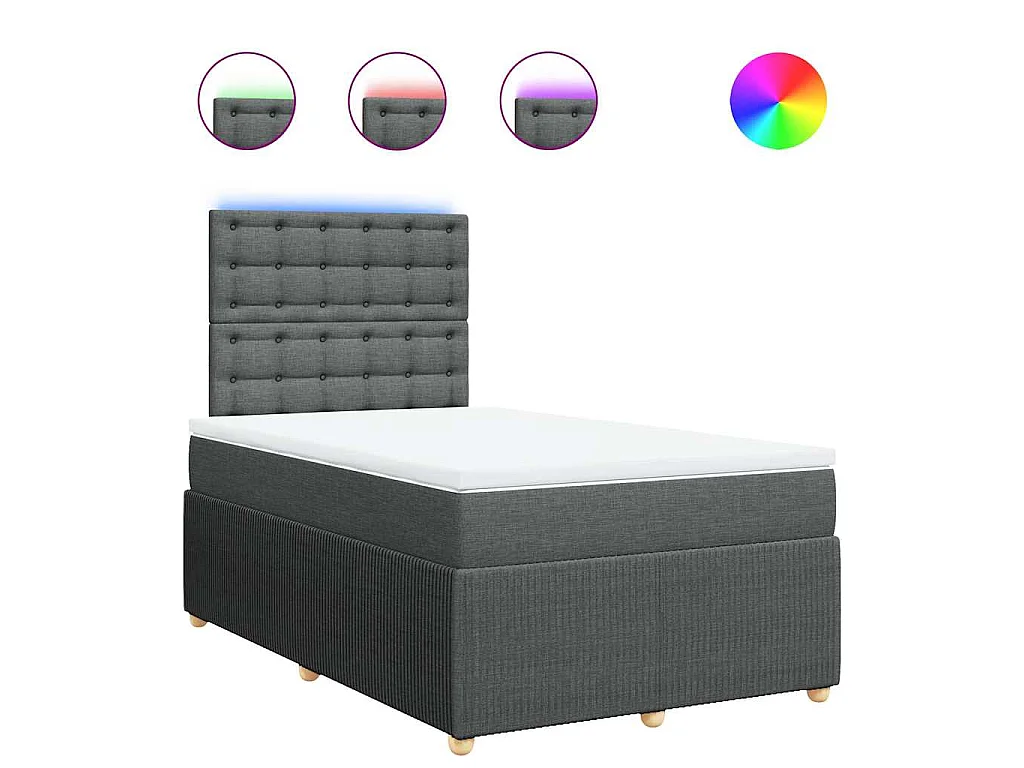 Cama box spring con colchón tela gris oscuro 120x190 cm
