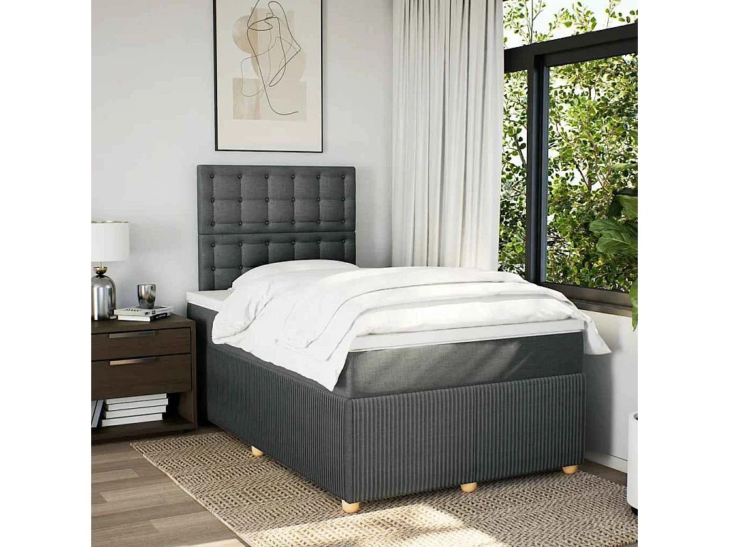 Cama box spring con colchón tela gris oscuro 120x190 cm