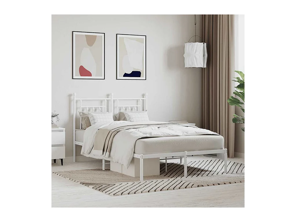 Cadre de lit métal sans matelas et tête de lit blanc 120x190 cm