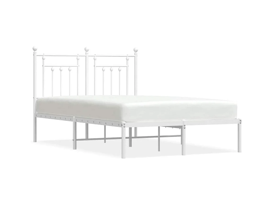 Cadre de lit métal sans matelas et tête de lit blanc 120x190 cm