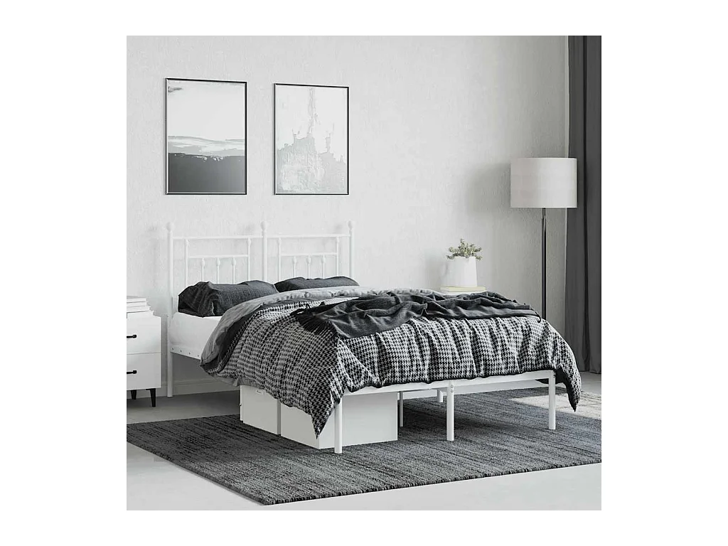 Cadre de lit métal sans matelas et tête de lit blanc 120x190 cm