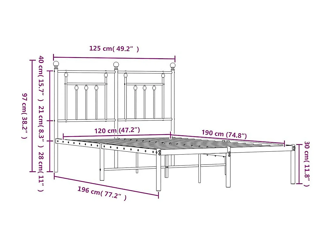 Bedframe met hoofdbord metaal wit 120x190 cm