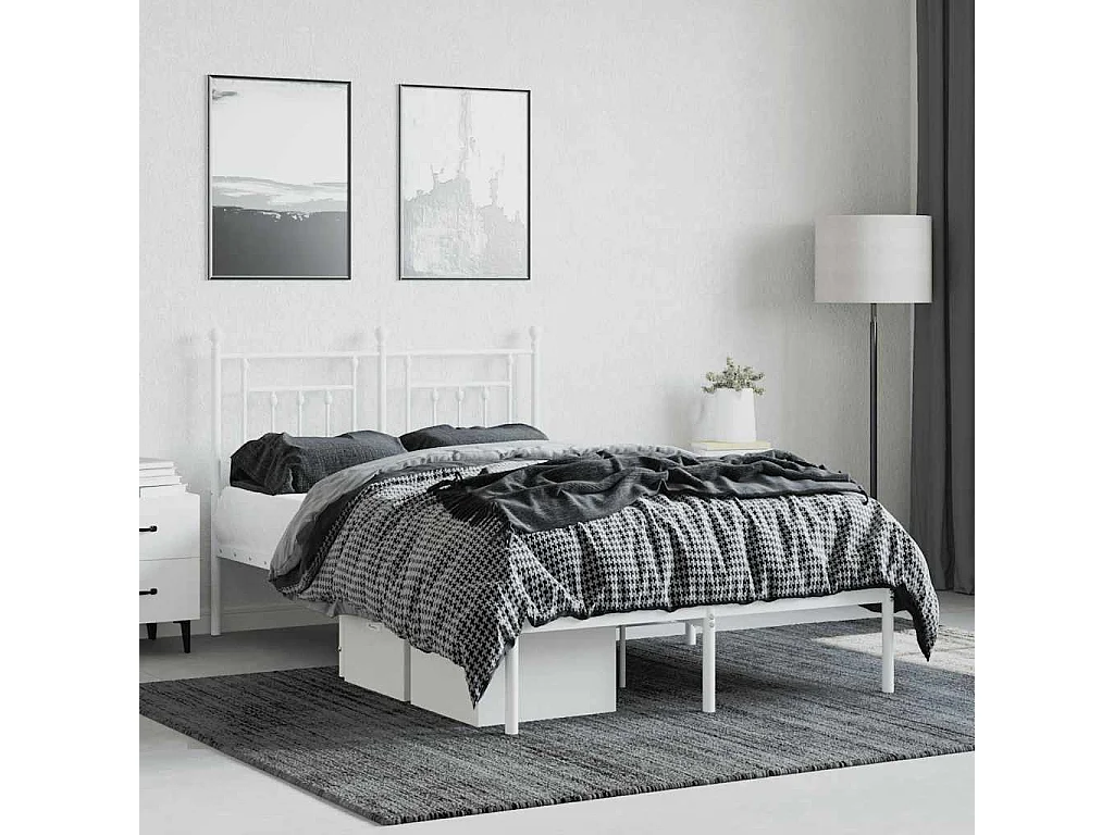 Bedframe met hoofdbord metaal wit 120x190 cm