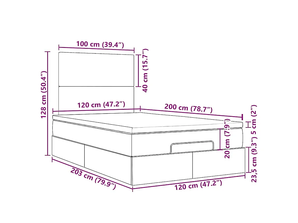 Struttura Letto Pouf con Materassi 120x200 cm Velluto