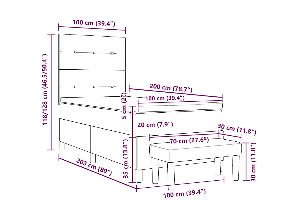 Boxspring bed met hoofdeinde Blauw 200 x 100 cm Stof