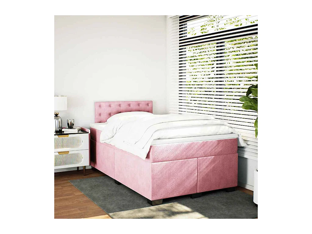 Sommier à lattes de lit avec matelas rose 120x190 cm velours