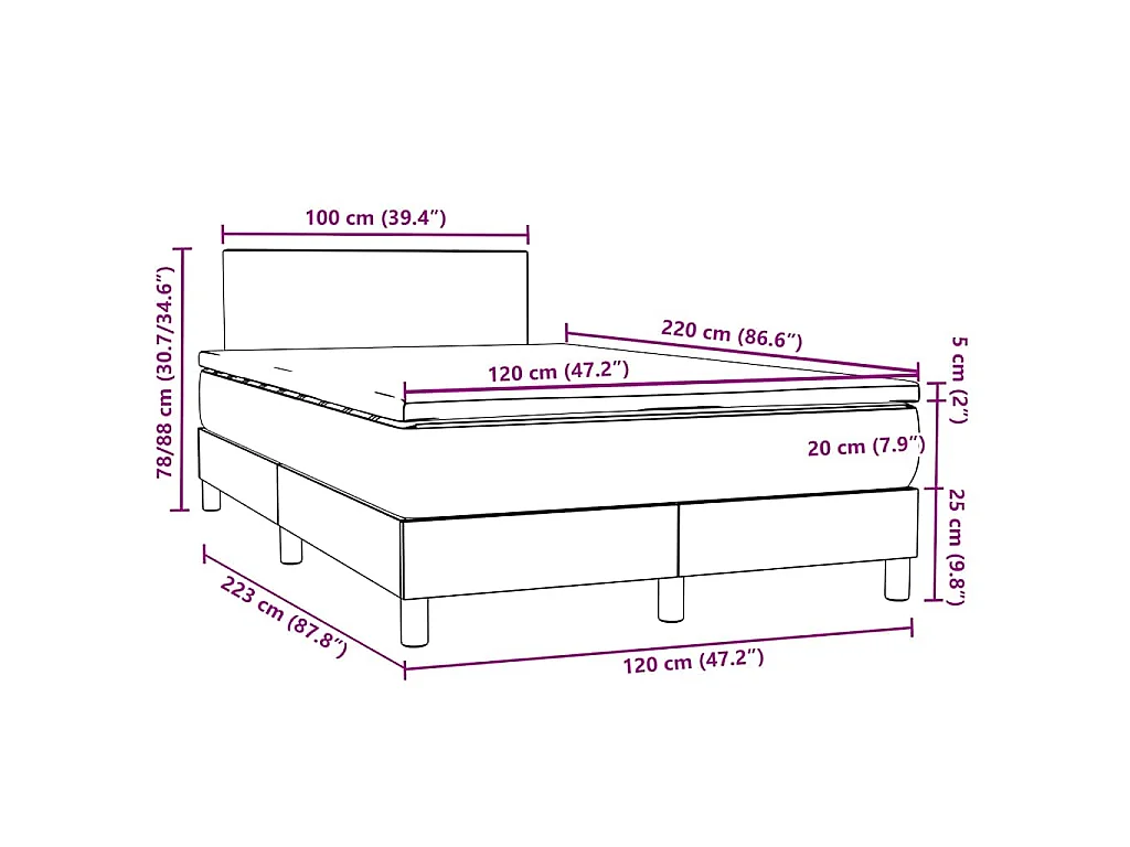 Boxspring met matras fluweel roze 120x220 cm