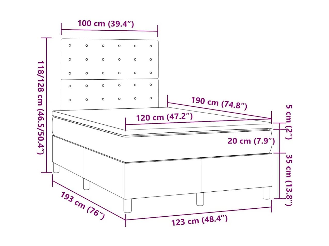 Boxspringbett mit Matratze Taupe 120x190 cm Stoff