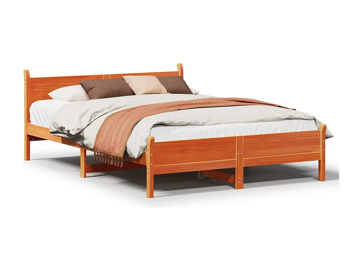 Cadre de lit sans matelas cire marron 120x190cm bois pin massif