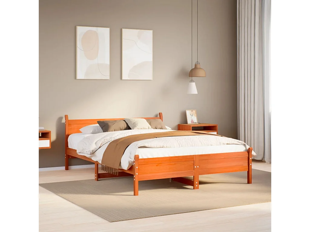 Cadre de lit sans matelas cire marron 120x190cm bois pin massif