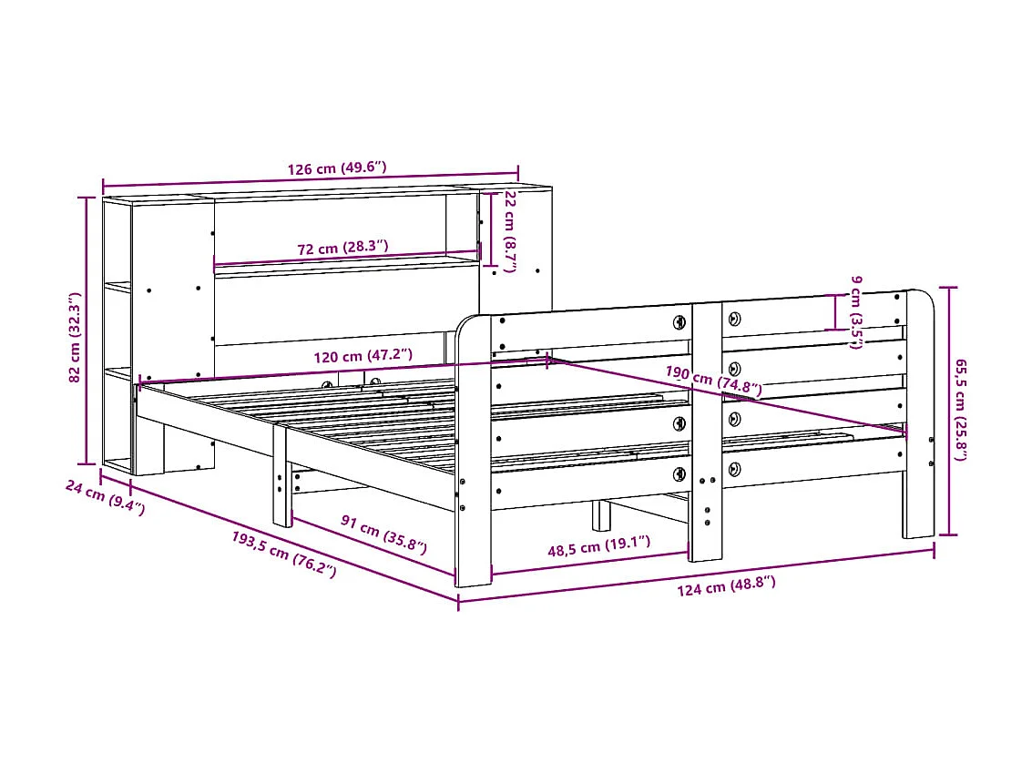 Massivholzbett ohne Matratze Weiß 120x190 cm Kiefernholz