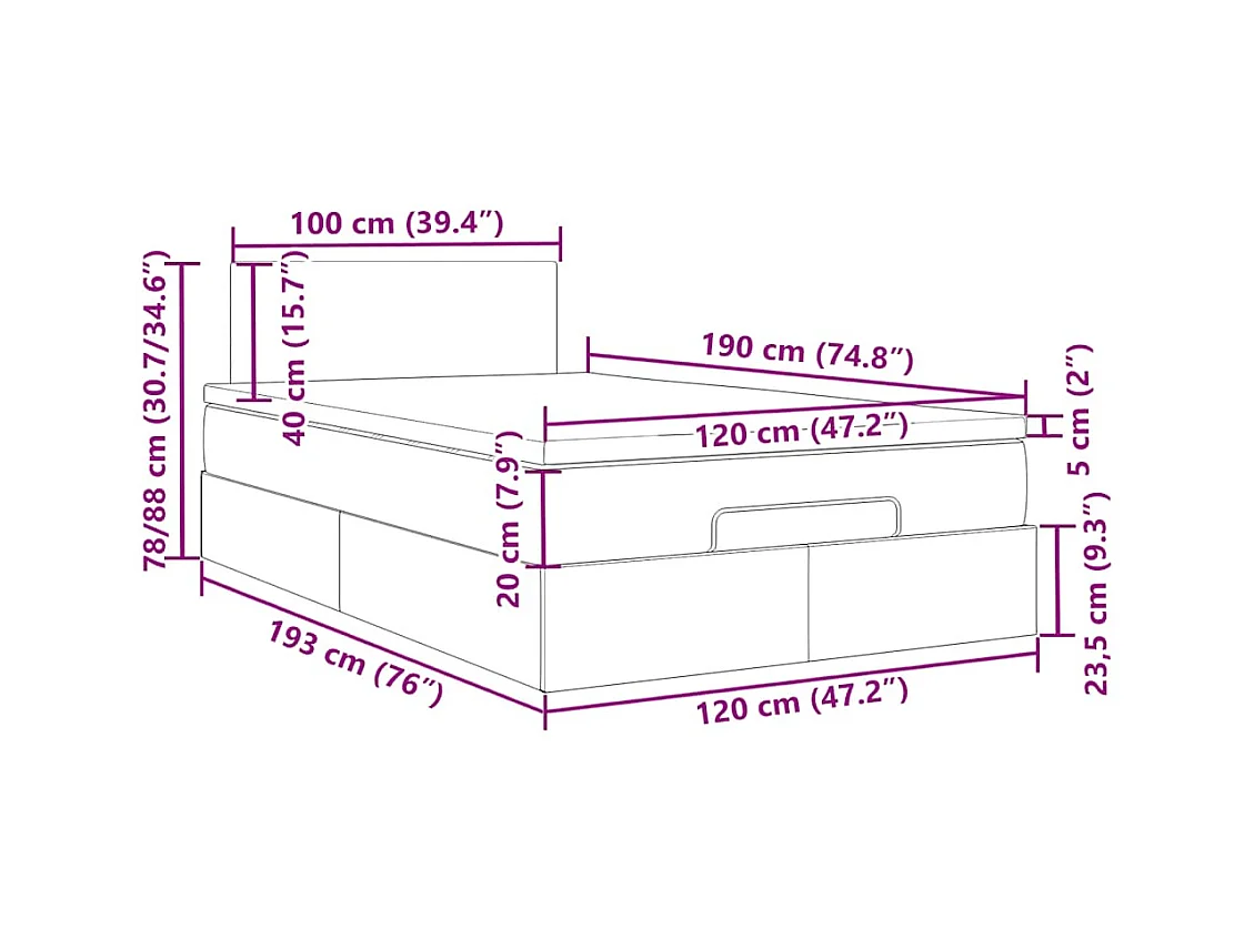 Cadre de lit ottoman avec matelas marron foncé 120x190 cm tissu
