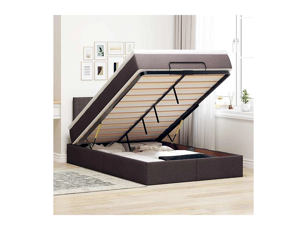 Ottoman-Bett mit Matratze Dunkelbraun 120x190 cm Stoff