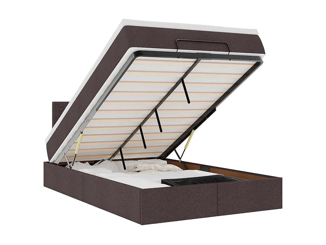 Estructura de cama otomana colchón tela marrón oscuro 120x190cm