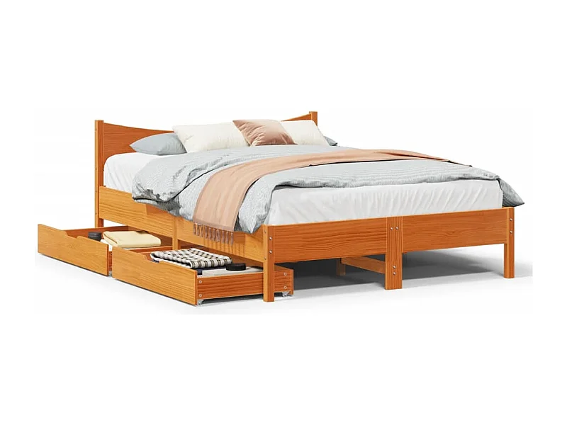 Bedframe met lades massief grenenhout wasbruin 120x200 cm