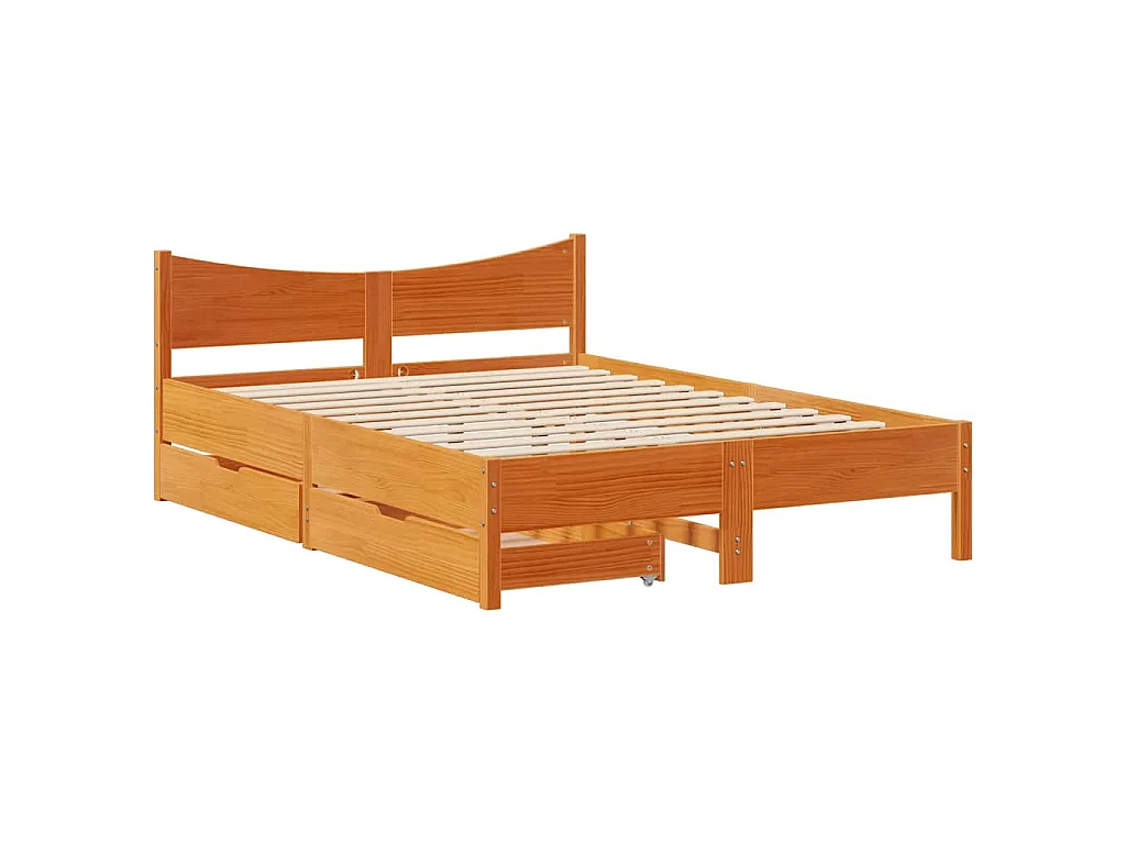 Cadre de lit avec tiroirs cire marron 120x200cm bois pin massif