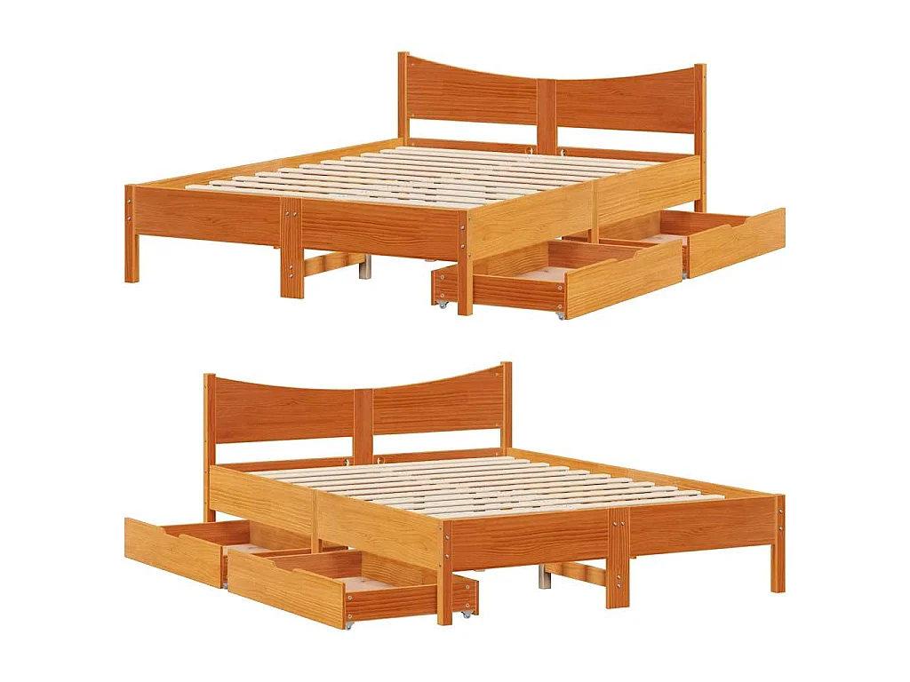 Cadre de lit avec tiroirs cire marron 120x200cm bois pin massif