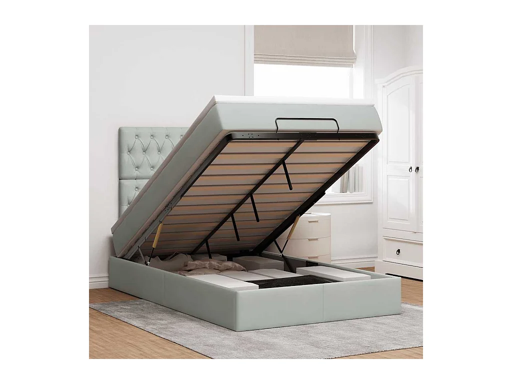 Cadre de lit ottoman et matelas gris clair 120x200 cm velours